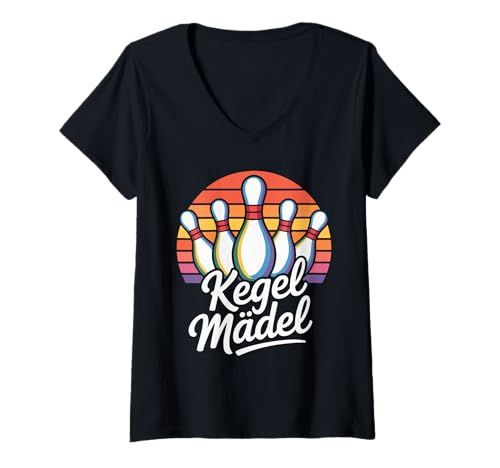 Damen Kegel Mädel Bowling Kegelbahn Spaß T-Shirt mit V-Ausschnitt Damen Kegel Mädel Bowling Kegelbahn Spaß T-Shirt mit V-Ausschnitt von Kegeln Kegelbahn Bowling Freizeitspaß