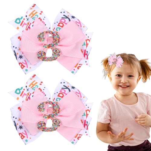 Happy Birthday Haarschleife für Mädchen, süße zwei Schleifen, Geburtstagsdekorationen, Stirnband, Outfit für Mädchen, rosa Schleifen für Haare, Eiscreme-Themenparty-Dekorationen, perfektes Happy Birthday Haarschleife für Mädchen, süße zwei Schleifen, Geburtstagsdekorationen, Stirnband, Outfit für Mädchen, rosa Schleifen für Haare, Eiscreme-Themenparty-Dekorationen, perfektes von Keggaen