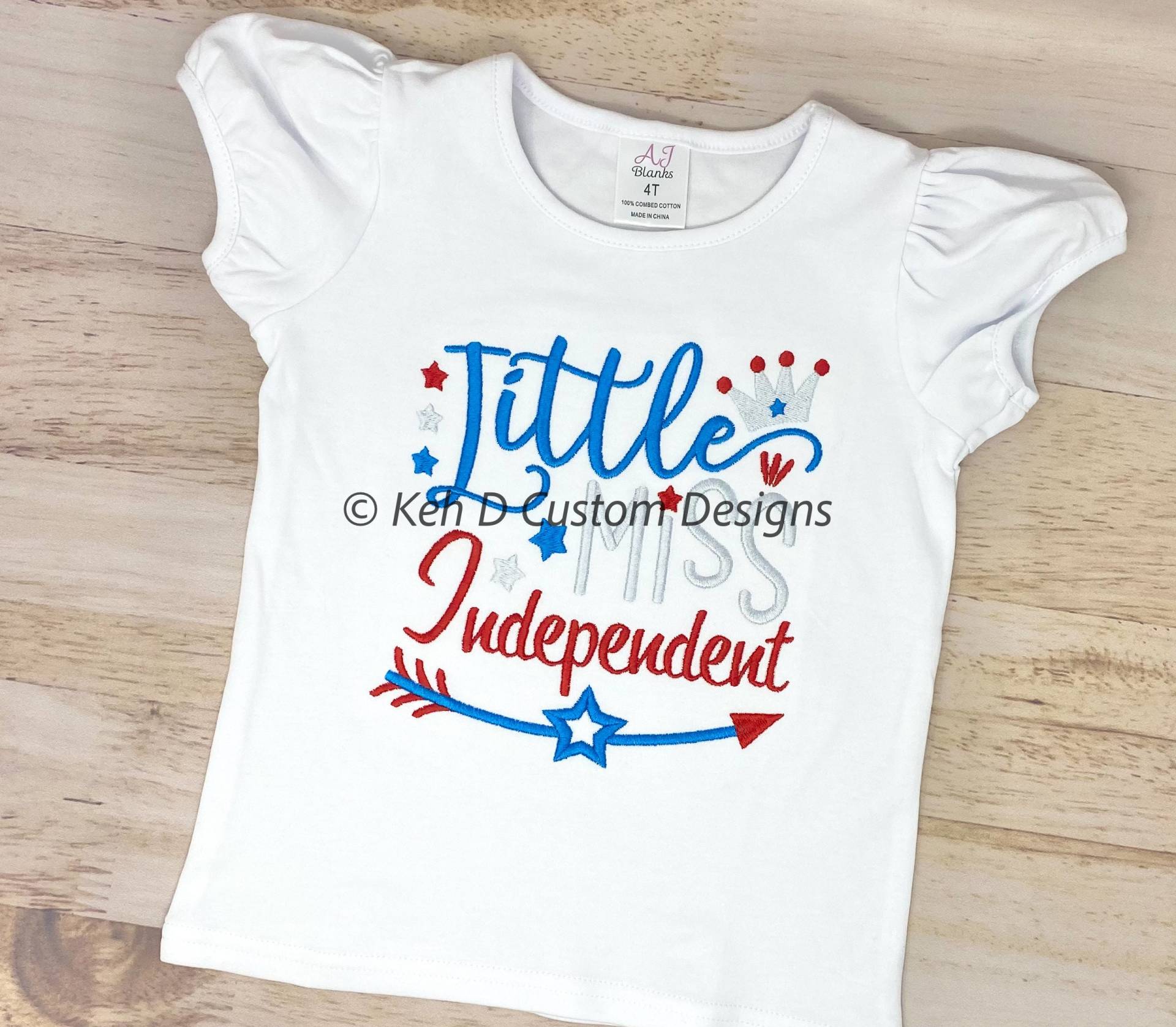 Mädchen 4. Juli Shirt, Kleine Miss Independent, Kinder Bestickt Rot Silber Und Blau von KehDCustomDesigns