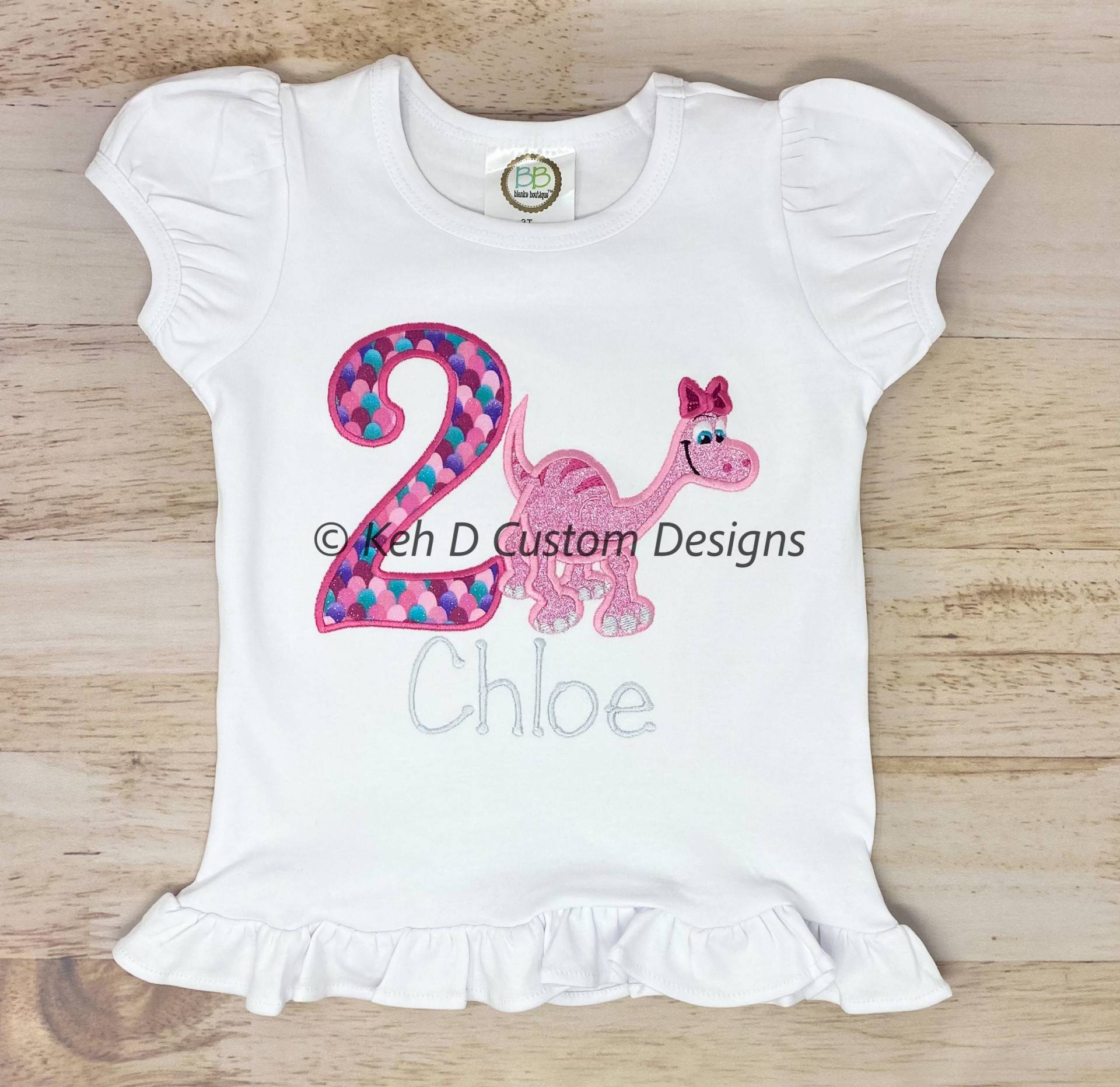 Mädchen Dinosaurier Geburtstag Shirt, Personalisierte Gesticktes Mädchen Dinosaurier Geburtstag Shirt, Personalisierte Gesticktes von KehDCustomDesigns