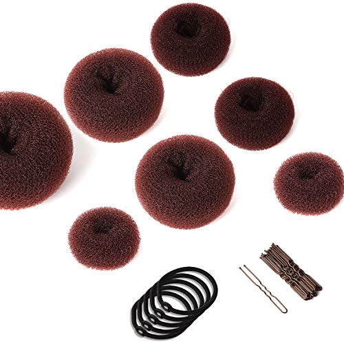 Donut Hair Bun Maker Set 7 Stück - Frisurenhilfe Set mit 5 elastischen Haarband, 20 U-Form Haarspange Haarnadel, Haarknoten Former Set für Kinder Mädchen Frauen (Braun) von Keiby Citom