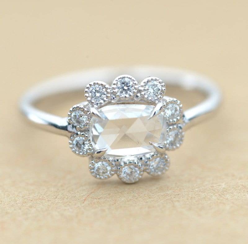 14 K Weißgold Rose Geschnitten Oval Diamant Verlobungsring, Vintage Suchen 14 K Weißgold Rose Geschnitten Oval Diamant Verlobungsring, Vintage Suchen von KeilaJewelry