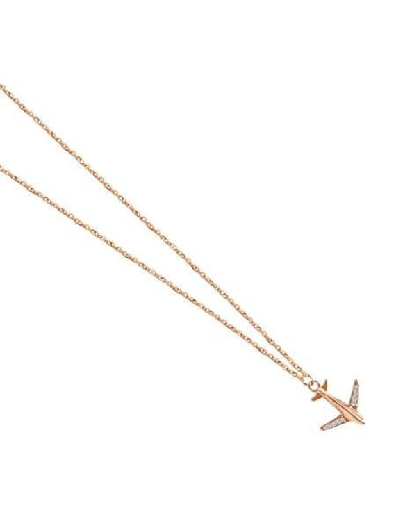 14K Gold Flugzeug Micropave Diamant Halskette 14K Gold Flugzeug Micropave Diamant Halskette von KeilaJewelry