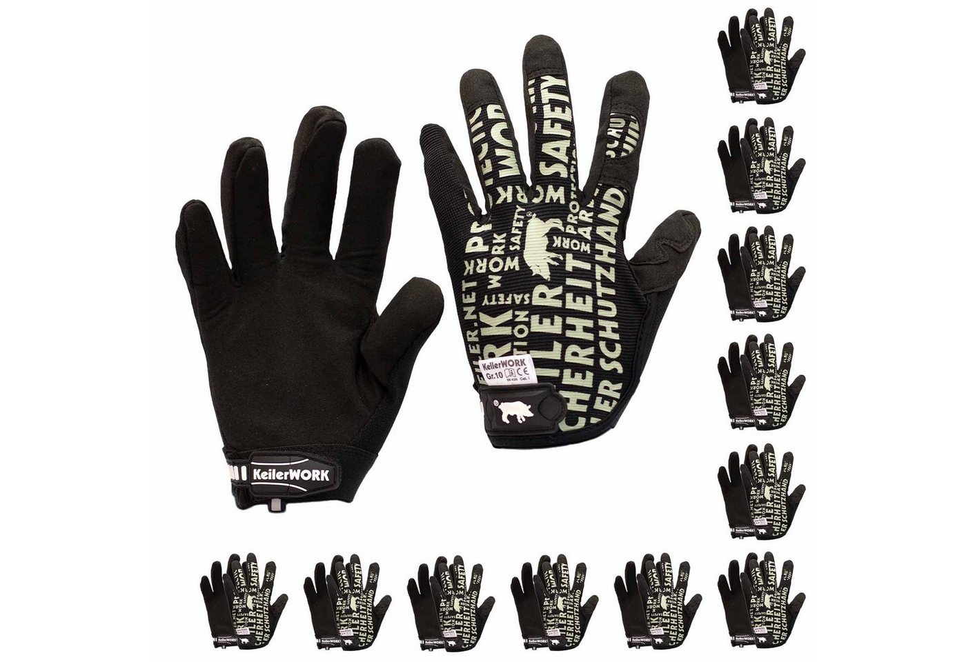 Keiler Forst Mechaniker-Handschuhe Work 12 Paar, Garten- & Arbeitshandschuh Klettverschluss (Spar-Set) von Keiler Forst