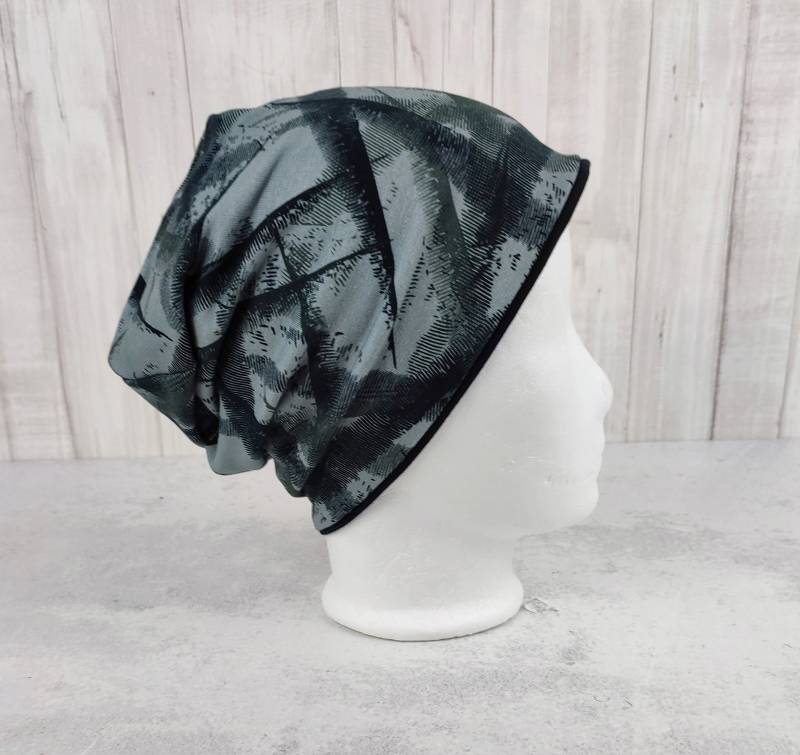 Beanie Für Kinder in Grau Mit Abstraktem Muster Schwarz, Größe Ca. 48 Bis 54 cm Kopfumfang von Kekero