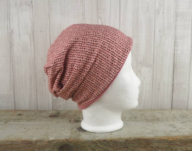 Beanie Mädchen Altrosa Strickmuster, Genäht Aus Sweat in Strickoptik, Für Kinder, 48 Bis 54 cm Kopfumfang von Kekero