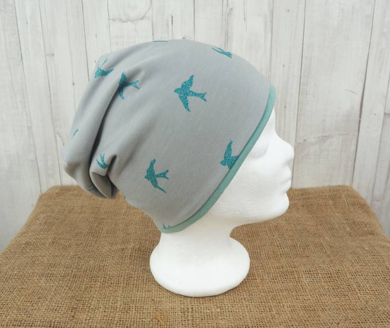 Beanie Mädchen Glitzer Schwalben Mint Sweat 48 Bis 54 cm von Kekero