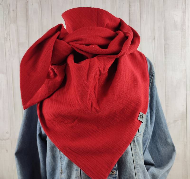 Tuch Dreieckstuch Musselin Damen, Schal Rot, Xxl Aus Baumwolle, Mamatuch von Kekero