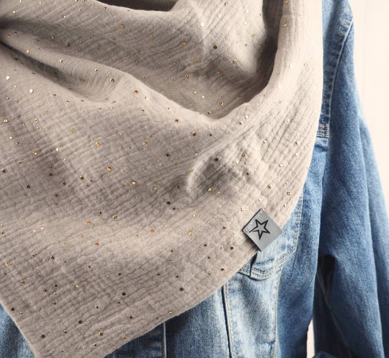 Tuch Dreieckstuch Musselin Damen, Schal Sand Mit Goldenen Punkten, Xxl Aus Baumwolle, Mamatuch von Kekero