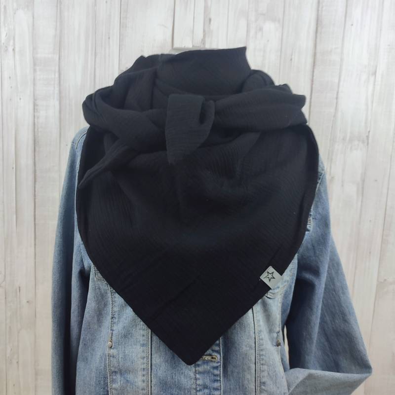 Tuch Dreieckstuch Musselin Damen Und Herren, Schal Schwarz, Xxl Aus Baumwolle von Kekero