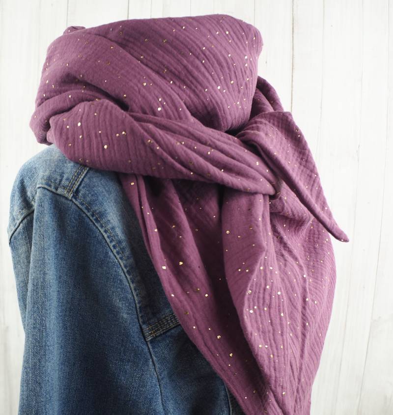 Tuch Dreieckstuch Musselin Erika Mit Tupfen in Gold, Schal Für Damen, Xxl Aus Baumwolle, Mamatuch von Kekero