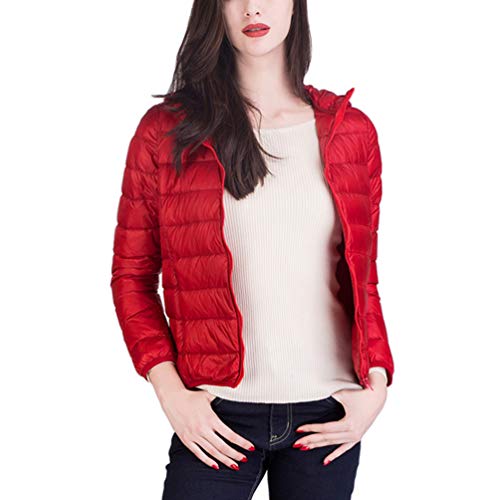 Kekh Damen Jacken, Outdoor Daunenjacken für Damen, Damen Leichte, Langärmelige Pufferjacke, Warme Jacke, Damen-Mäntel (Rot 01,L) von Kekh