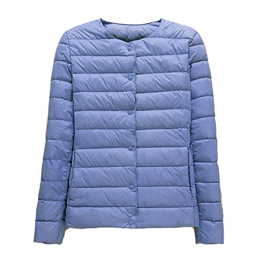 Kekh Leichte Daunenjacke für Damen, Herbst-Winter-warme Daunenjacke für Damen, Kurze, schmal geschnittene, kragenlose, langärmlige Jacke für Damen (Blau 02,XXL) von Kekh