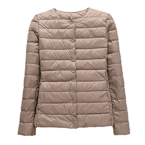 Kekh Leichte Daunenjacke für Damen, Herbst-Winter-warme Daunenjacke für Damen, Kurze, schmal geschnittene, kragenlose, langärmlige Jacke für Damen (Khaki,L) von Kekh