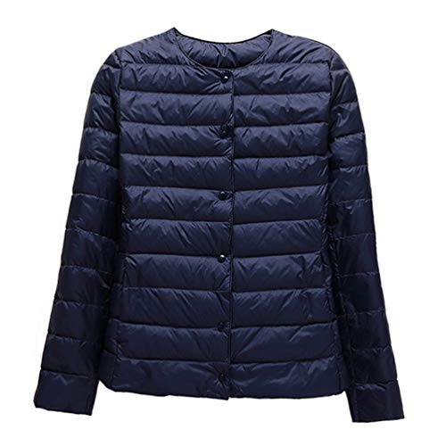 Kekh Leichte Daunenjacke für Damen, Herbst-Winter-warme Daunenjacke für Damen, Kurze, schmal geschnittene, kragenlose, langärmlige Jacke für Damen (Navy blau,L) von Kekh