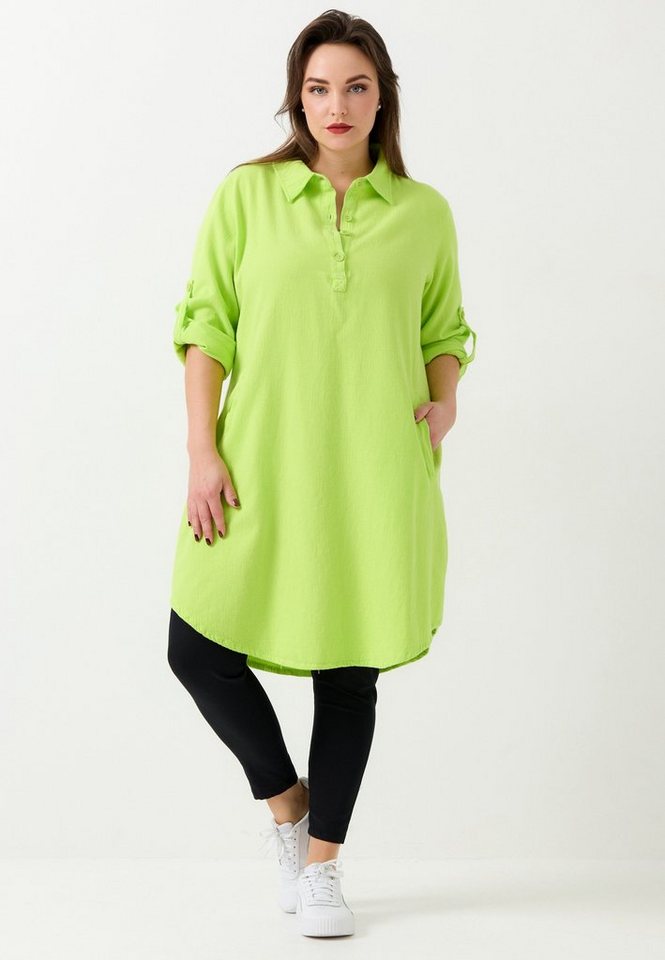 Kekoo Blusenkleid A-Linie Kleid Langarm aus reiner Baumwolle 'Verde' von Kekoo