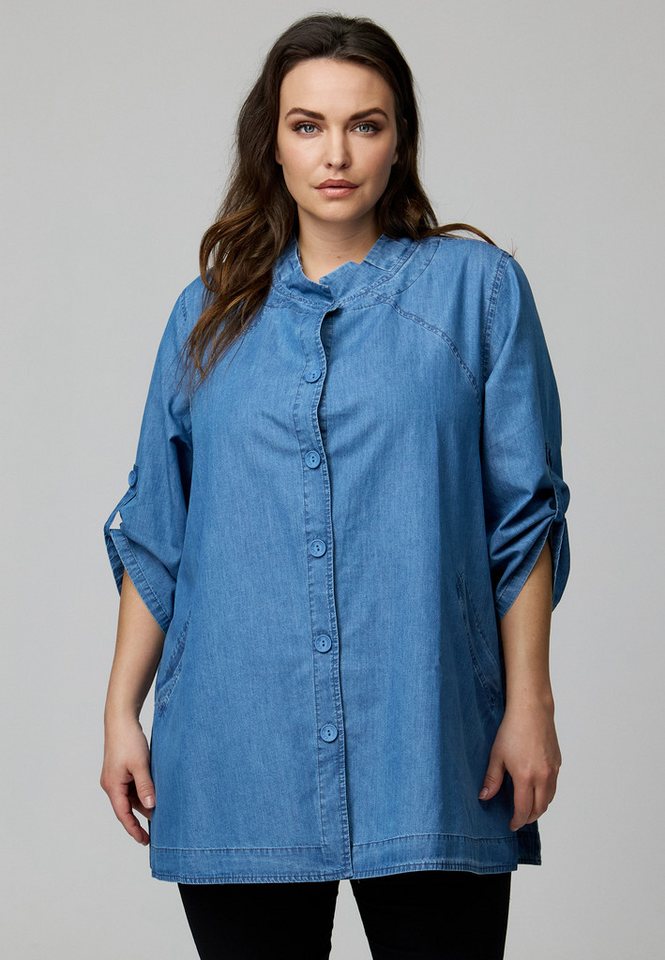 Kekoo Kurzarmbluse Bluse A-Linie in Denim Look aus 100% Baumwolle von Kekoo