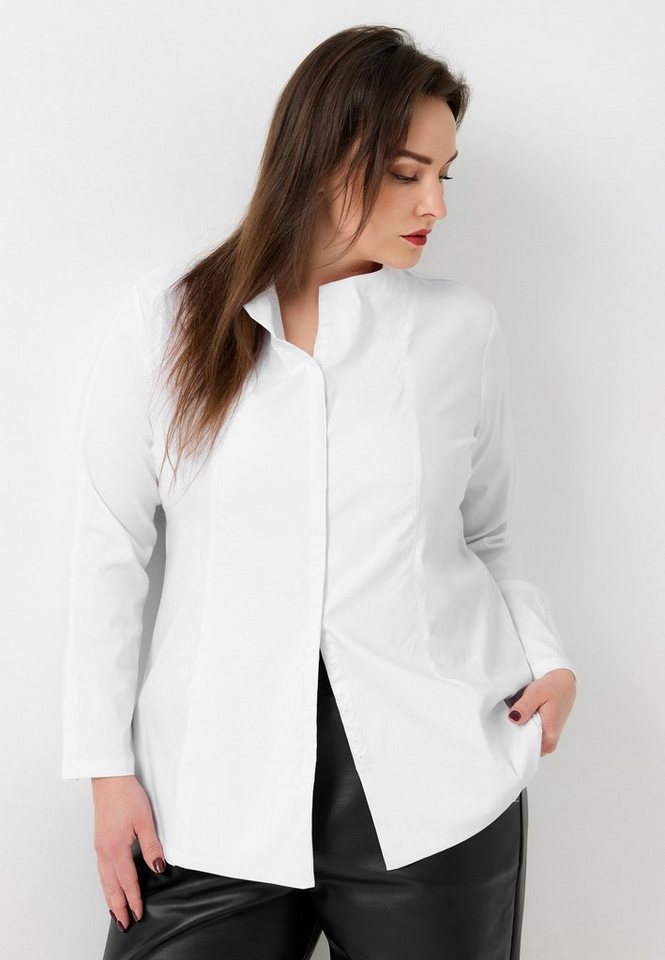 Kekoo Langarmbluse Klassiche Bluse mit modernem Serafino Kragen 'Classy' von Kekoo