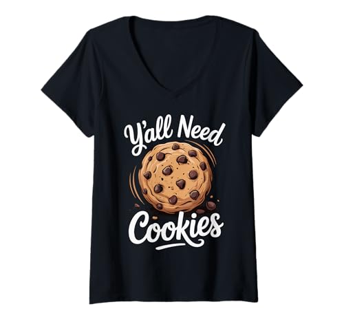 Damen Y'all Need Cookies T-Shirt mit V-Ausschnitt von Keks Backen Dessert Hobbybäcker Mama