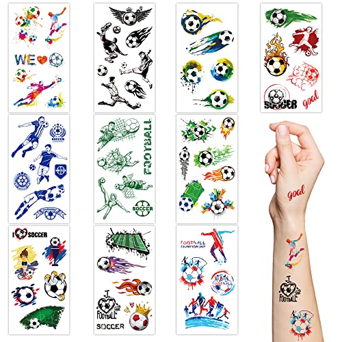 Fußball temporäre Tattoos für Kinder, 10 Blätter Fußball temporäre Übertragung Tattoos Aufkleber für Weltmeisterschaft Fußball Party Geschenk Geburtstag Party Tasche Füller Jungen Mädchen Kinder von Kelamayi