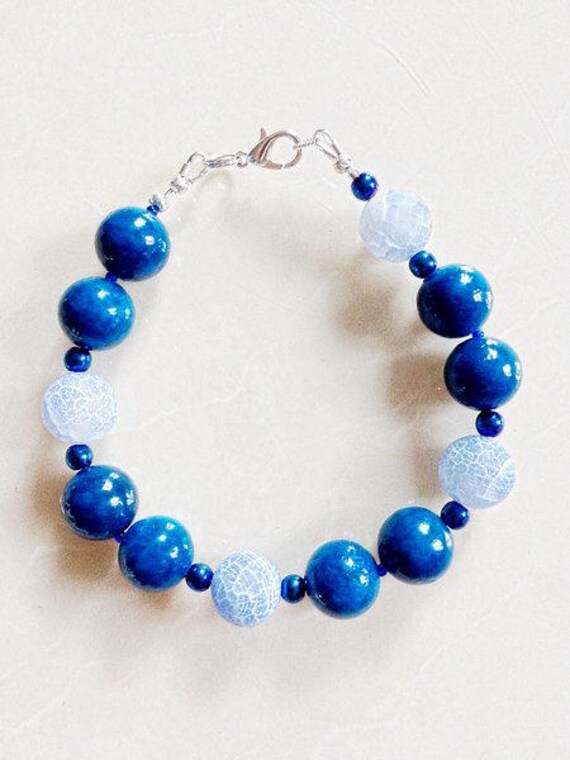 Blauer Marmor & Feuer Achat Armband Und Passende Ohrringe Blauer Marmor & Feuer Achat Armband Und Passende Ohrringe von KelandyDesigns