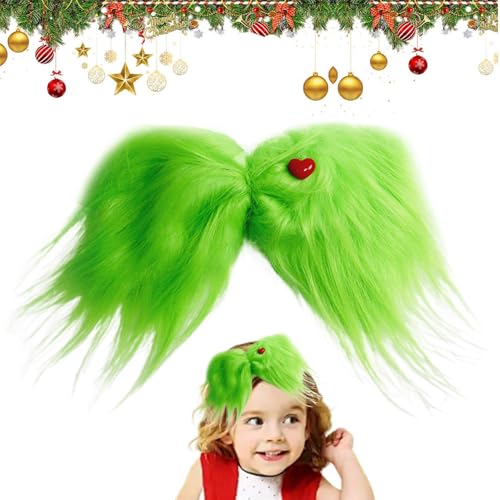 Grüne Haarschleifen,Weihnachtshaarschleifen - Kreativer grüner Schleifenclip mit rotem Herz | Christbaumschmuck, festlicher Haarschmuck für das Haarstyling von Kelburn