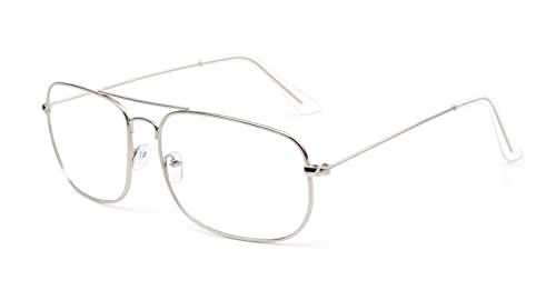 Kelens Brille Ohne Sehstärke für Herren Damen Metallgestell Klare Linse Nerdbrille Retro Quadratische Fake Brille Dekobrille (Silber.) von Kelens