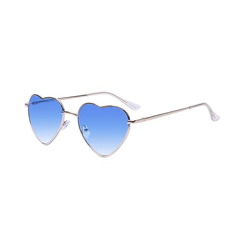 Kelens Herz Sonnenbrille Herren Polarisierte Metallrahmen,Damen Festival Zubehör Sonnenbrille Herz, Uv Schutz Brille Herzform FüR Festival, Party (Gradient Blue Lens) von Kelens