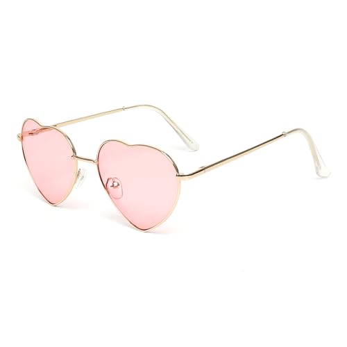 Kelens Herz Sonnenbrille Herren Polarisierte Metallrahmen,Damen Festival Zubehör Sonnenbrille Herz, Uv Schutz Brille Herzform FüR Festival, Party(Rose Lens) von Kelens