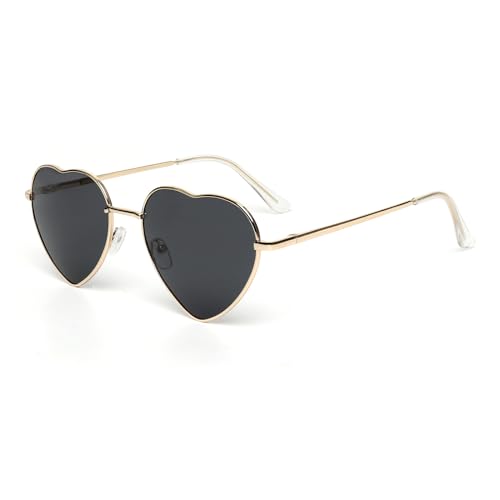 Kelens Herz Sonnenbrille Herren Polarisierte Metallrahmen,Damen Festival Zubehör Sonnenbrille Herz, Uv Schutz Brille Herzform FüR Festival, Party(Schwarz Lens) von Kelens