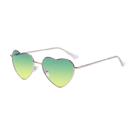 Kelens Herz Sonnenbrille Herren Polarisierte Metallrahmen,Damen Festival Zubehör Sonnenbrille Herz, Uv Schutz Brille Herzform FüR Festival, Party (Gradient Green Lens) von Kelens