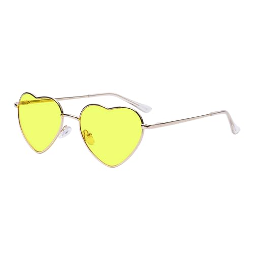 Kelens Herz Sonnenbrille Herren Polarisierte Metallrahmen,Damen Festival Zubehör Sonnenbrille Herz, Uv Schutz Brille Herzform FüR Festival, Party (Gelbe Linse) von Kelens