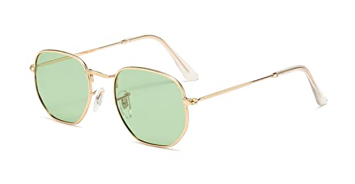 Kelens Vintage Sonnenbrille Polygon Polarisierte Sonnenbrille Damen Herren Metall UV400 Schutz (Hellgrün) von Kelens