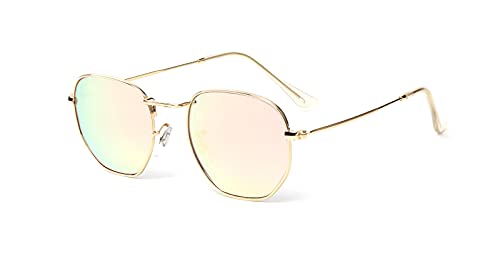 Kelens Vintage Sonnenbrille Polygon Polarisierte Sonnenbrille Damen Herren Metall UV400 Schutz (Roségold verspiegelt) von Kelens