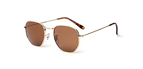 Kelens Vintage Sonnenbrille Polygon Polarisierte Sonnenbrille Damen Herren Metall UV400 Schutz (Schildpatt) von Kelens
