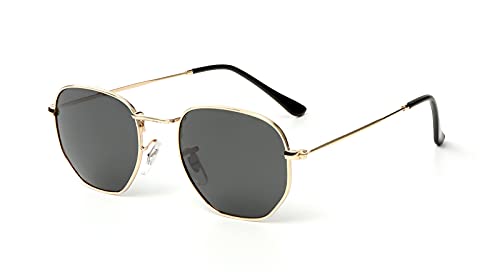 Kelens Vintage Sonnenbrille Polygon Polarisierte Sonnenbrille Damen Herren Metall UV400 Schutz (Schwarz) von Kelens