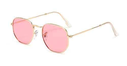 Kelens Vintage Sonnenbrille Polygon Polarisierte Sonnenbrille Damen Herren Metall UV400 Schutz (rosa) von Kelens