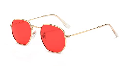 Kelens Vintage Sonnenbrille Polygon Polarisierte Sonnenbrille Damen Herren Metall UV400 Schutz (rot) von Kelens