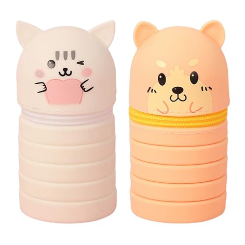 2 x Cartoon-Stifttasche aus Silikon, Teleskop-Federmäppchen, mit Reißverschluss, ausziehbar, Stiftehalter für Studenten, erweiterbarer Halter, Gelb und Weiß 2 x Cartoon-Stifttasche aus Silikon, Teleskop-Federmäppchen, mit Reißverschluss, ausziehbar, Stiftehalter für Studenten, erweiterbarer Halter, Gelb und Weiß von Kelisdi