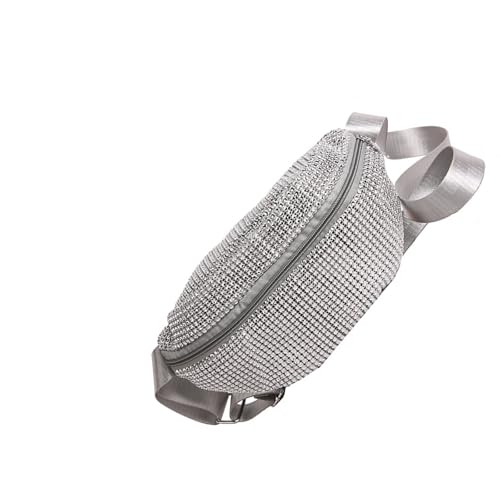 Einzigartige Damen-Hüfttasche mit Strassverzierung, Schultertasche, Umhängetasche, sicherer Reißverschluss, Design für Einkaufen oder Reisen, Strass-Kette, Hüfttasche, silber, Mass Beauty von Kelisdi
