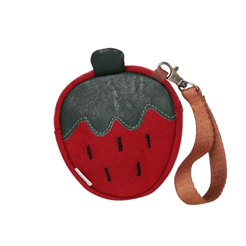 Erdbeer-Münzbeutel aus Segeltuch, Kleingeldtasche, kleine Aufbewahrungstasche, schöne Münzbörse für Damen und Mädchen, Erdbeere, kleine Aufbewahrung, schöne Canvas-Geldbörse, purpurrot, Mass Beauty von Kelisdi
