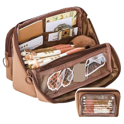 Federmäppchen mit hoher Kapazität, 9 Fächer, abnehmbare Stifttasche, Organizer, Reise-Make-up-Tasche, wasserabweisender Stoff-Organizer, Kaffeebraun von Kelisdi