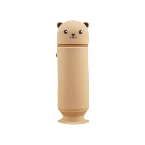 Kelisdi Federmäppchen Cartoon Bär Stiftebox mit Saugnapf Silikon Stifttasche Große Kapazität für Schüler Teenager Mädchen Jungen Cartoon Bär Stifthalter Silikonhülle mit Saugnapf Schulbedarf, braun von Kelisdi