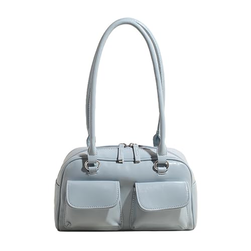 Kelisdi Koreanische Retro-Schultertasche für Damen, schlicht, einfarbig, Unterarmtasche, PU-Leder, Achseltasche, Reißverschluss, multifunktional, blau, One Size Kelisdi Koreanische Retro-Schultertasche für Damen, schlicht, einfarbig, Unterarmtasche, PU-Leder, Achseltasche, Reißverschluss, multifunktional, blau, One Size von Kelisdi