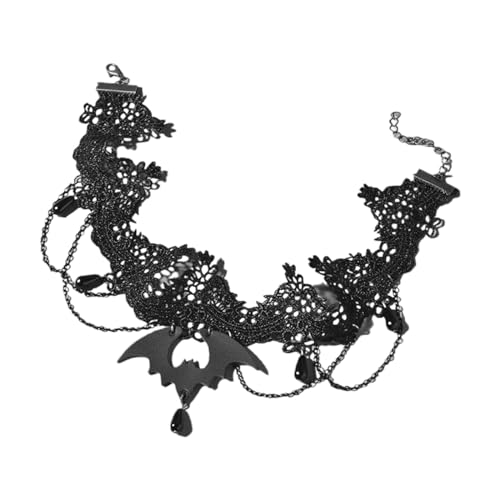 Kelisdi Kurzer Halsreif mit Fledermaus-Blumen-Anhänger, für Damen, Halloween, Gothic, schwarze Spitze, Schlüsselbein-Kette, Schmuck, Einheitsgröße, Wie beschrieben, Wie beschrieben von Kelisdi