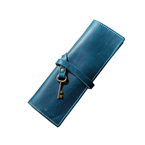 Kelisdi Leder-Bleistifttasche, handgefertigt, multifunktional, Stiftehalter, Etui für Studenten, Künstler, Schriftsteller, Rolletui, Vintage-Stil, Schulbedarf, Pfanne, blau Kelisdi Leder-Bleistifttasche, handgefertigt, multifunktional, Stiftehalter, Etui für Studenten, Künstler, Schriftsteller, Rolletui, Vintage-Stil, Schulbedarf, Pfanne, blau von Kelisdi