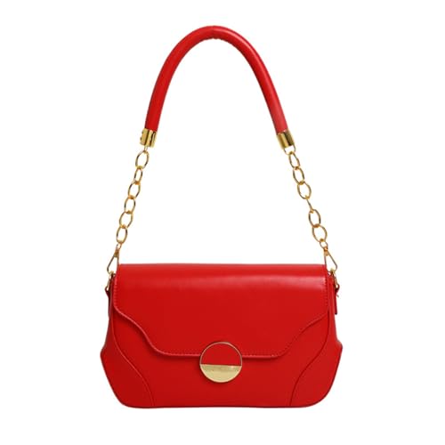 Kelisdi Modische PU-Leder-Umhängetasche, kreative Unterarmtasche, lässige Unterarmtasche mit Kettenriemen für Mädchen und Frauen, Leder, rot, One Size Kelisdi Modische PU-Leder-Umhängetasche, kreative Unterarmtasche, lässige Unterarmtasche mit Kettenriemen für Mädchen und Frauen, Leder, rot, One Size von Kelisdi