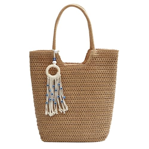 Kelisdi Modische Stroh-Handtasche, große Kapazität, Strandtasche, elegante und funktionale Handtaschen für Urlaub und Outdoor, Strohhandtasche, khaki, One Size Kelisdi Modische Stroh-Handtasche, große Kapazität, Strandtasche, elegante und funktionale Handtaschen für Urlaub und Outdoor, Strohhandtasche, khaki, One Size von Kelisdi