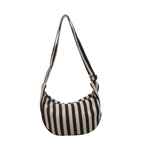 Kelisdi Modische gestreifte Canvas-Tasche für Damen, stilvolle und funktionale Schultertasche, Umhängetasche für den täglichen Pendler, lässige Geldbörse, Schwarz , One Size Kelisdi Modische gestreifte Canvas-Tasche für Damen, stilvolle und funktionale Schultertasche, Umhängetasche für den täglichen Pendler, lässige Geldbörse, Schwarz , One Size von Kelisdi