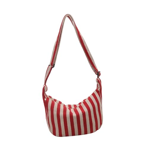 Kelisdi Modische gestreifte Canvas-Tasche für Damen, stilvolle und funktionale Schultertasche, Umhängetasche für den täglichen Pendler, lässige Geldbörse, rot, One Size Kelisdi Modische gestreifte Canvas-Tasche für Damen, stilvolle und funktionale Schultertasche, Umhängetasche für den täglichen Pendler, lässige Geldbörse, rot, One Size von Kelisdi